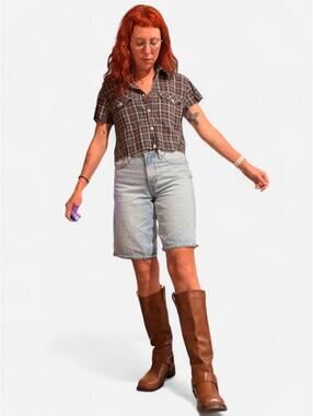 Cropped button up flannel shirt